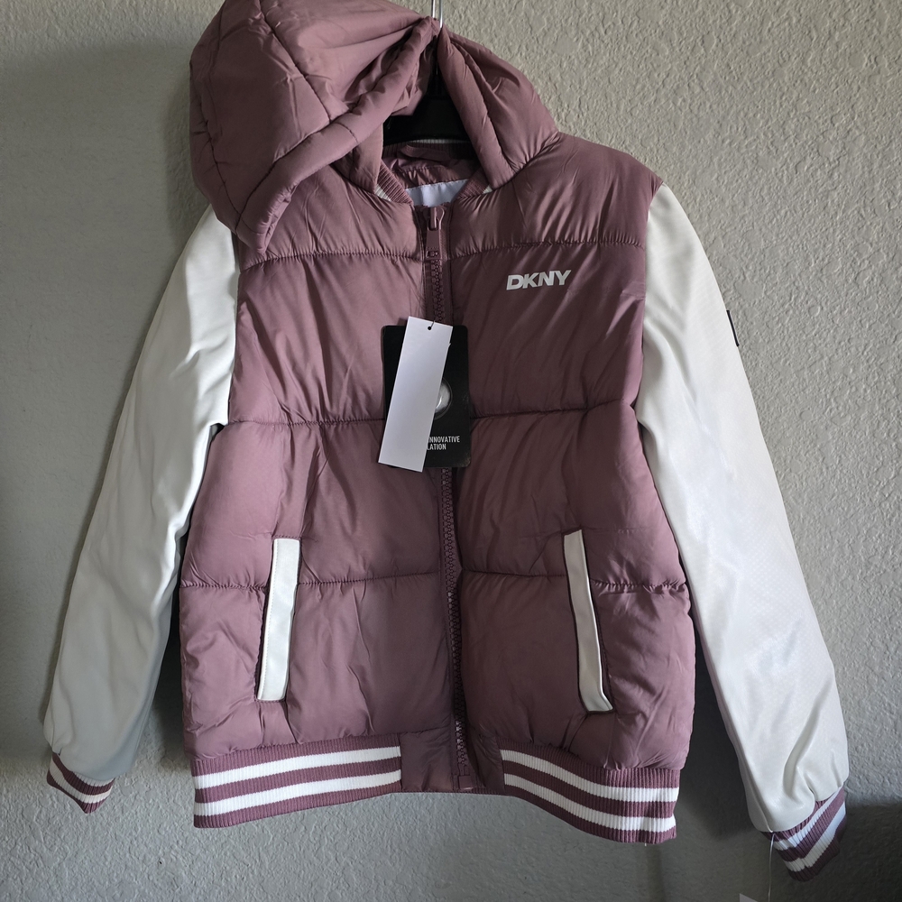 DKNY Kids Puffer Jacket - Mauve and White